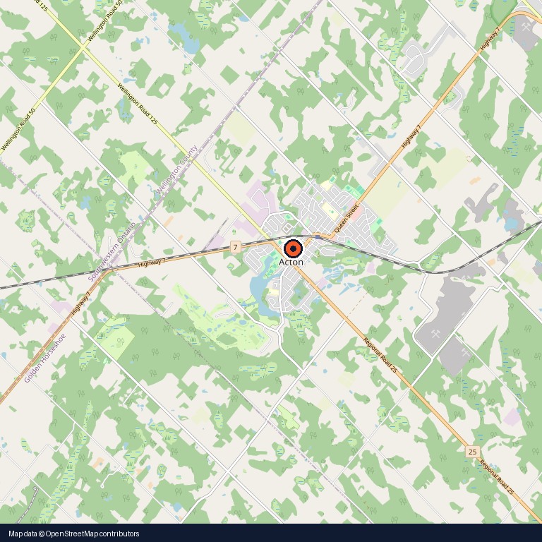 Map centered on Acton, Ontario, Canada