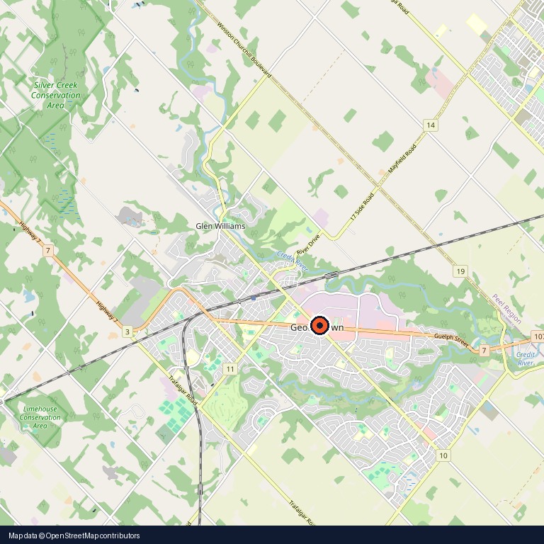 Map centered on Georgetown, Ontario, Canada