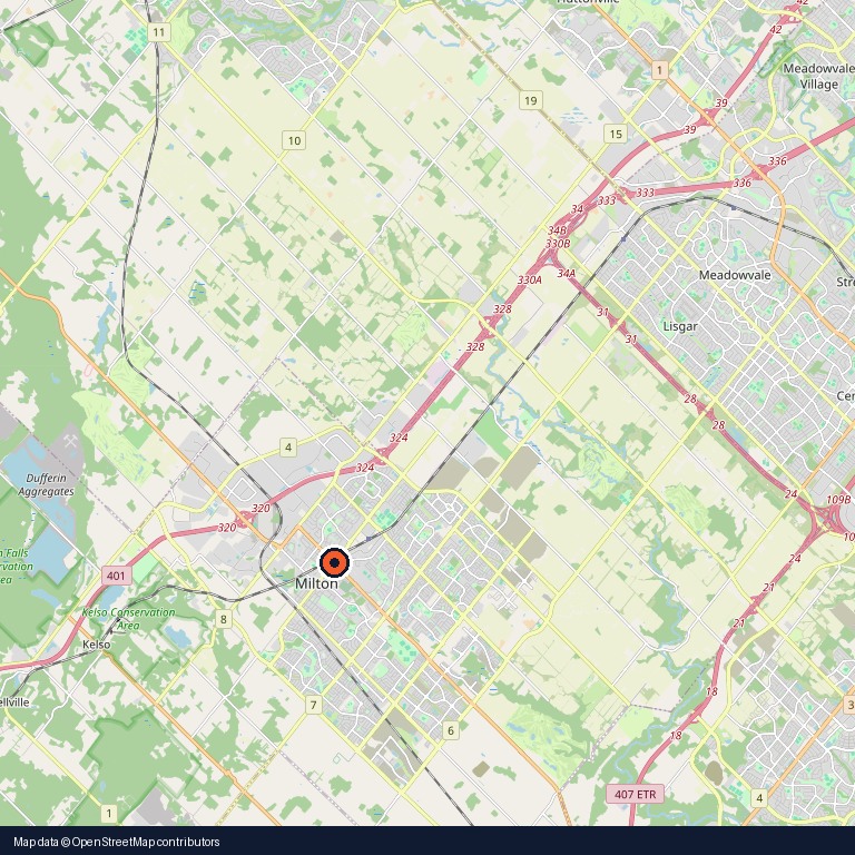Map centered on Milton, Ontario, Canada